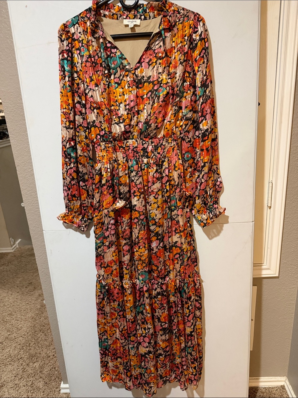Umgee Floral Maxi Dress in metallic Orange, Pink, Teal